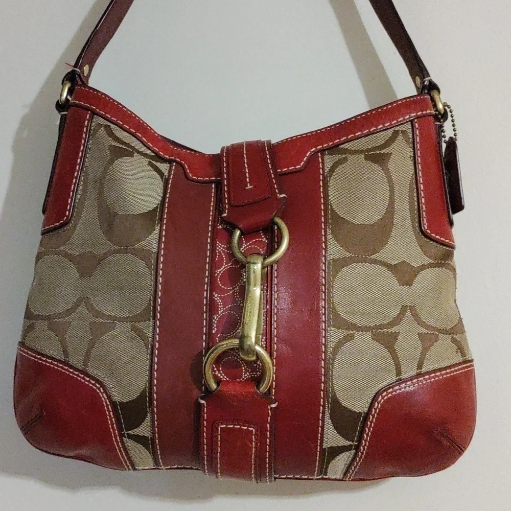 RARE Vintage Coach Y2K Hampton Signature C Hobo – Burgundy Leather Shoulder Bag